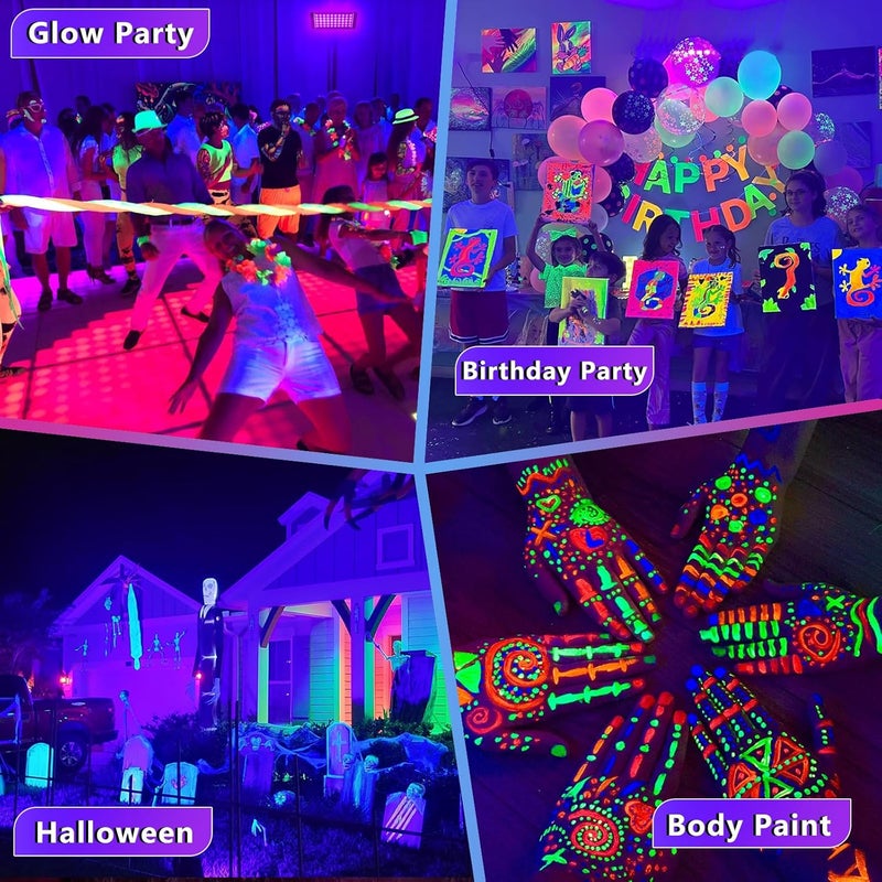 Akpgf 4 Pack 100W Black Light, LED Blacklight with US Plug and Switch, Black Lights for Glow None Party, Halloween,Body Painting,Fluorescent Painting and Tapestry - Image 5